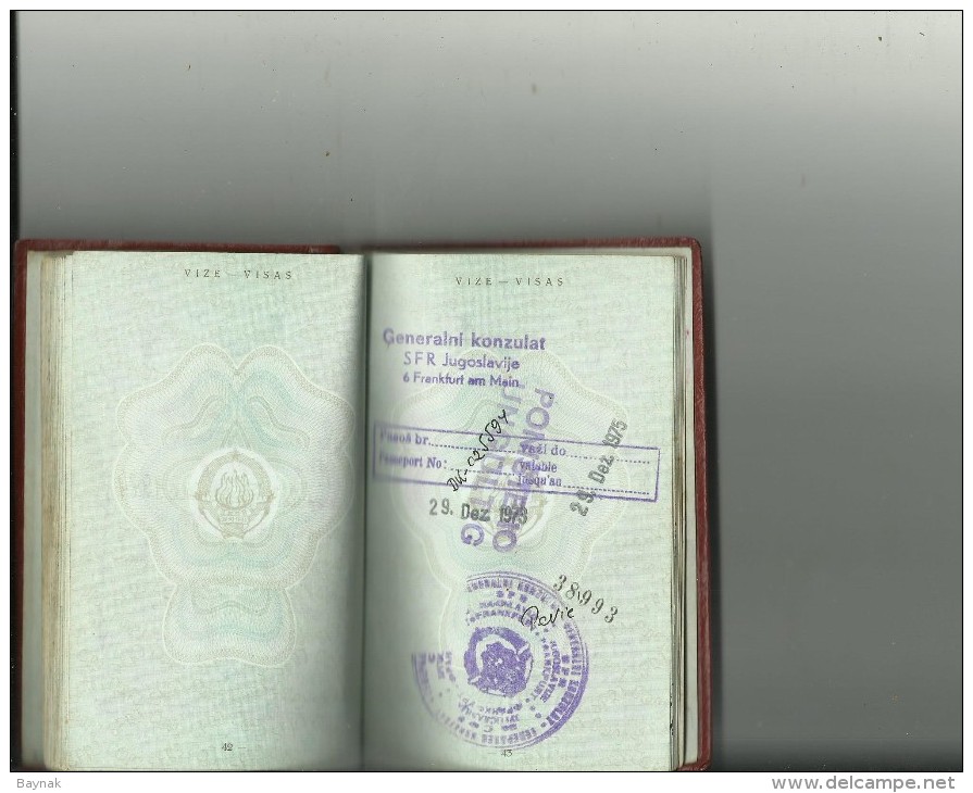 PM94  --  SFR  YUGOSLAVIA  --  PASSPORT - 1959  --  11  X  VISA  REVENUE, TAX STAMP  --  SWEDEN, DEUTSCHLAND, NEDERLAND