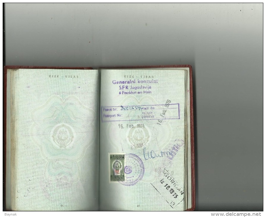 PM94  --  SFR  YUGOSLAVIA  --  PASSPORT - 1959  --  11  X  VISA  REVENUE, TAX STAMP  --  SWEDEN, DEUTSCHLAND, NEDERLAND