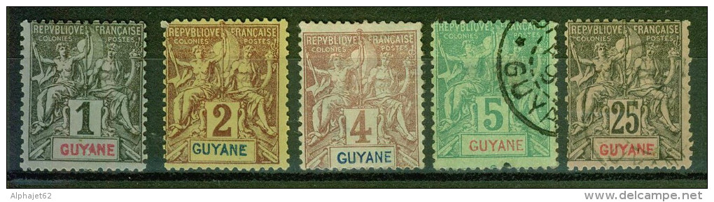 Allégories - GUYANE - Colonies Françaises - N° 30-31-32-33-37 - 1892 - Oblitérés