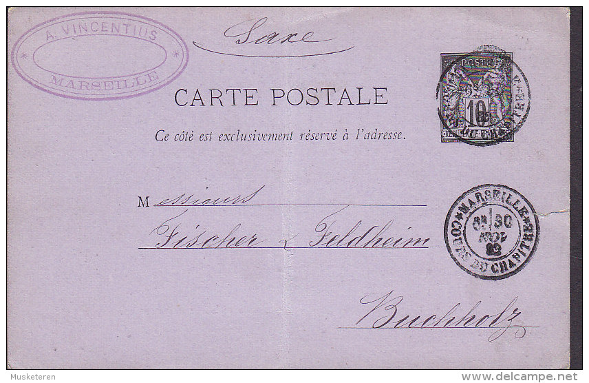 France Postal Stationery Ganzsache Entier Sage Print Privé A. VINCENTIUS, MARSEILLE 1882 To BUCHHOLZ Germany (2 Scans) - Postales  Transplantadas (antes 1995)