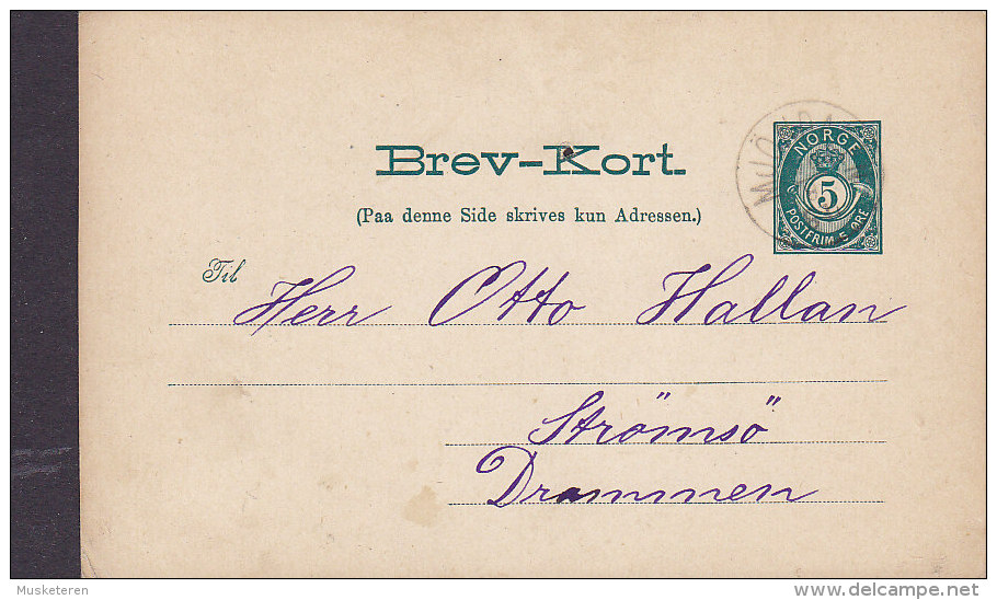 Norway Postal Stationery Ganzsache Entier Brev-kort MJÖNDALEN 1891 To STRÖMSÖ Drammen (2 Scans) - Enteros Postales