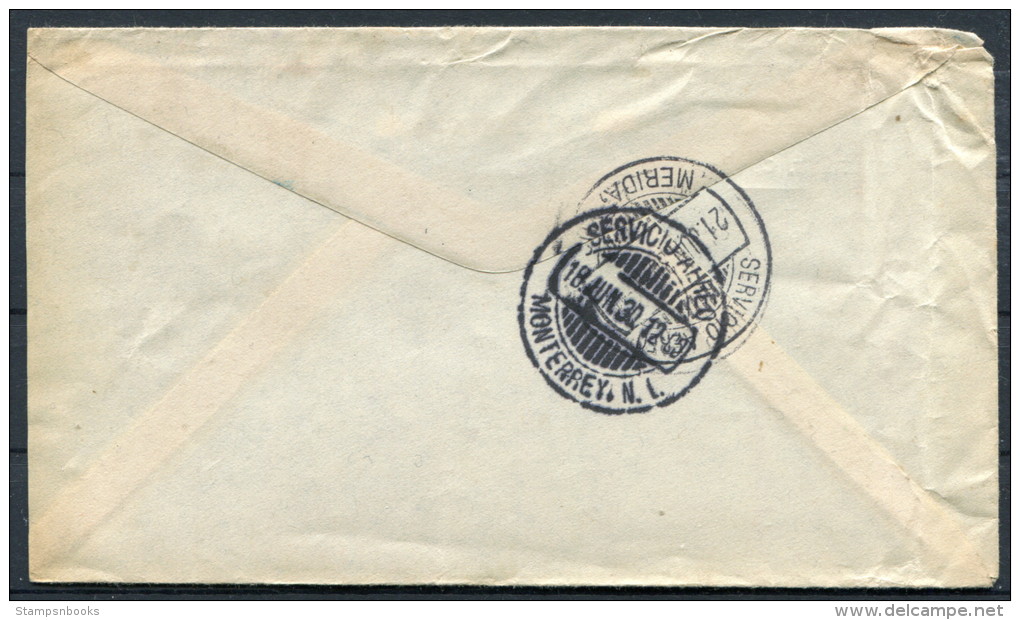 1930 Banco De Mexico Airmail Saltillo Monterrey Merida Cover - Mexico