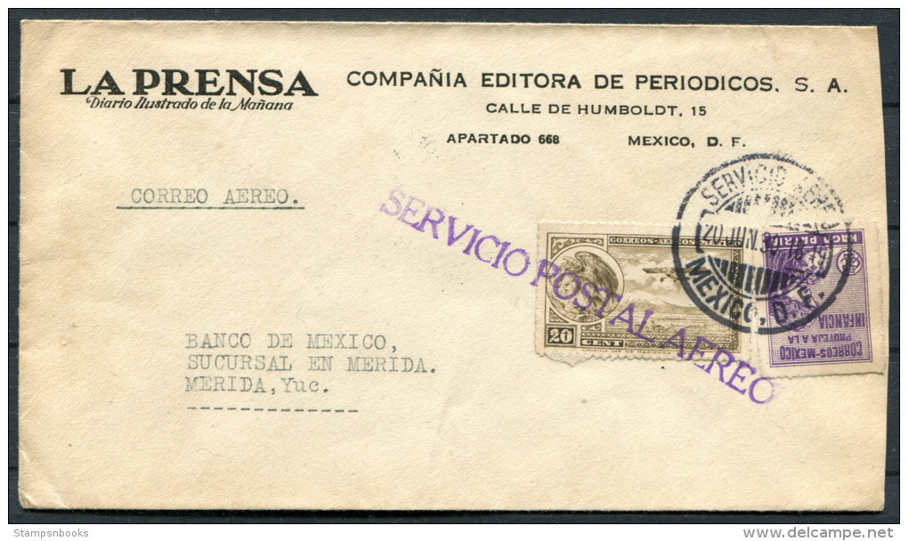 1930 Banco De Mexico Airmail La Prensa Cover - Merida - Mexico