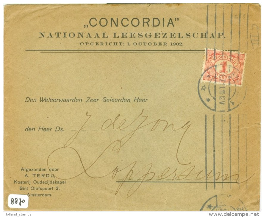 BRIEFOMSLAG * Uit 1911 Concordia Amsterdam  Naar LOPPERSUM * NVPH NR. 51 (8870) - Brieven En Documenten