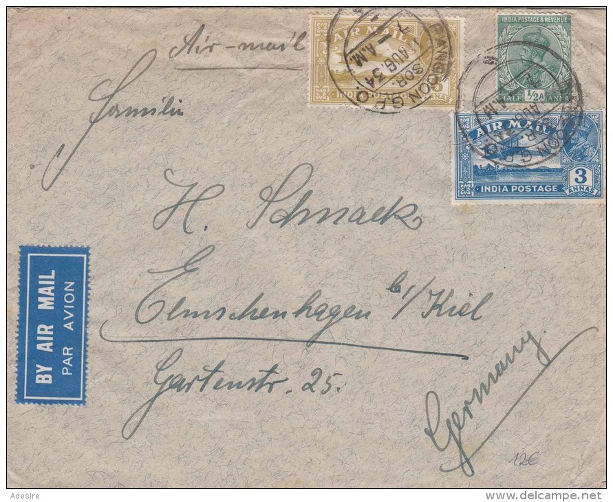 FP-Brief RANGOON 1934 - 3 Fach Frankierung Auf LP-Brief Gel.1934 V. RANGOON &gt; Kiel - Myanmar (Burma 1948-...)