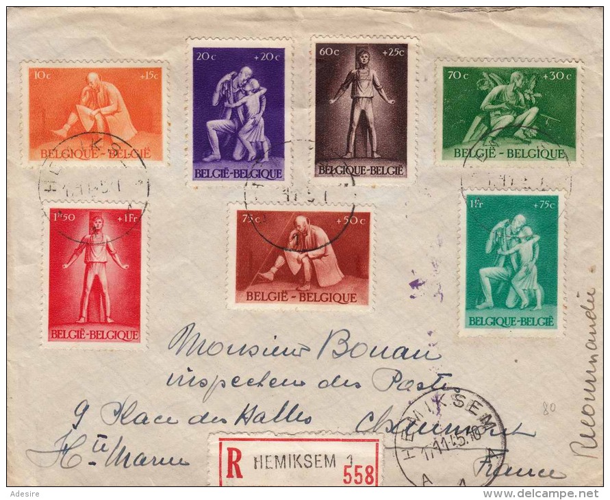 R-Brief BELGIEN 1945 - 10 Fach Frankiert, (R-Hemiksem1,558) Gel.v.Belgien > France - Briefe U. Dokumente