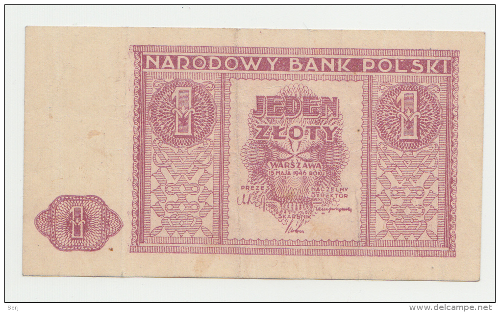 POLAND 1 Zloty 1946 VF++ P 123 - Poland