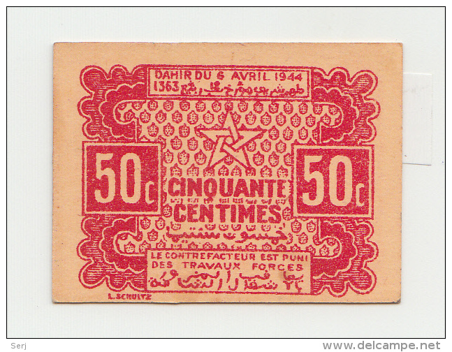 MOROCCO 50 CENTIMES 1944 AUNC P 41 - Marokko