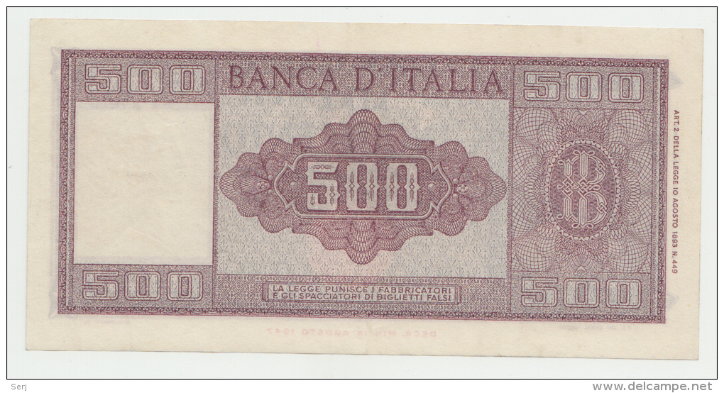 Italy 500 Lire 1961 AUNC Pick 80b 80 B - 500 Lire