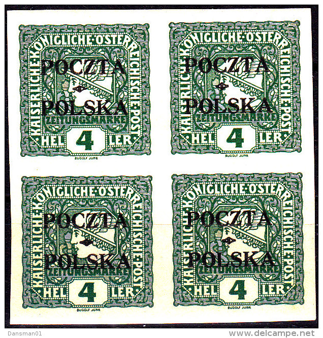 POLAND 1919 Fi 51 Block Of 4 Mint Hinged (not Signed) - Unused Stamps