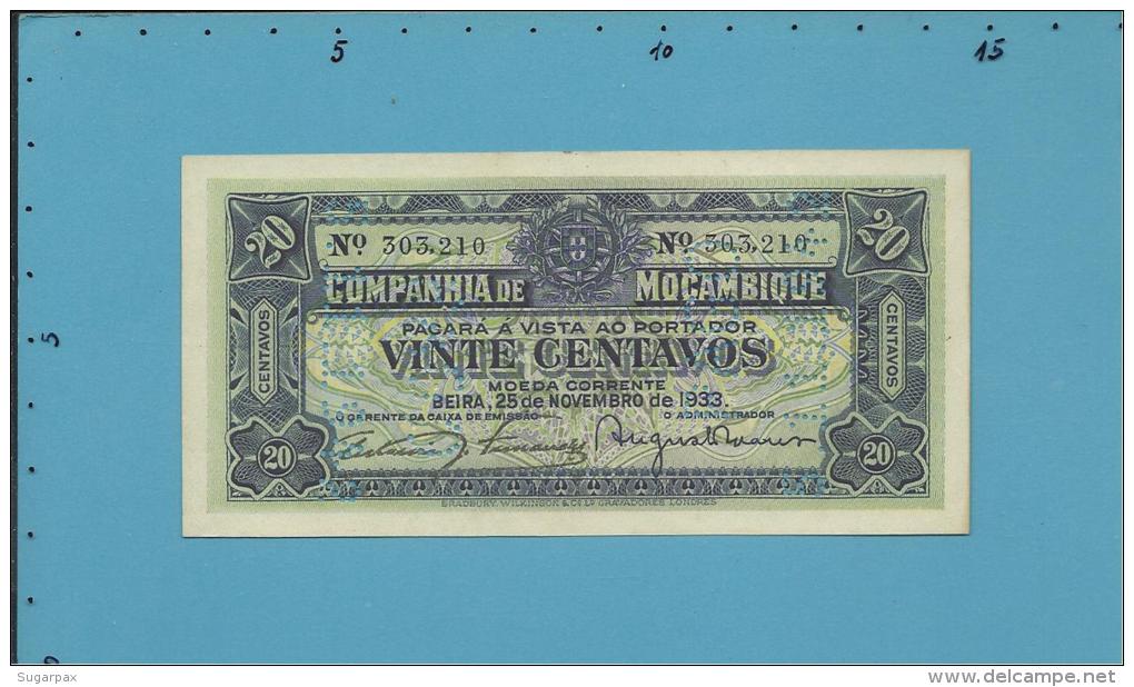 MOZAMBIQUE - 20 CENTAVOS - 25.11.1933 - Pick R29 - UNC. - PAGO 5.11.1942 - COMPANHIA DE MOÇAMBIQUE - PORTUGAL - Mozambique