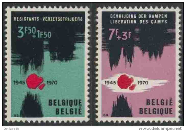 België Belgium Belgique 1970 Mi 1598 /9 YT 1539 /40 ** 25th Ann. Prisoner Of War And Concentration Camps Liberation - WO2