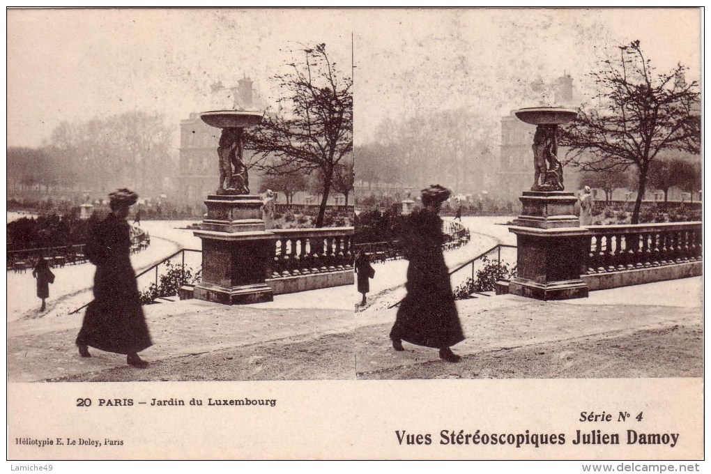 Vues Stéréoscopiques Julien Damoy N°20 PARIS Jardin Du Luxembourg ( Neige )  Série 4 - Cartes Stéréoscopiques