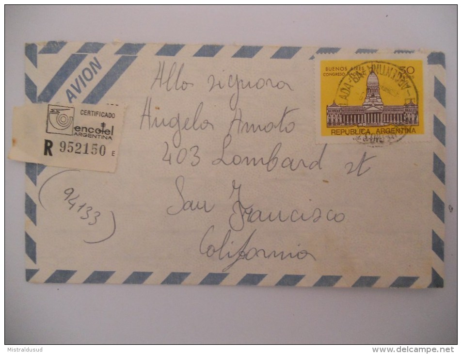 Argentine Lettre Recommande Buenos Aires 1976 Pour San Francisco - Covers & Documents