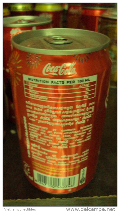 Cambodia Cambodge Coca Cola Empty Can New Year Design - Opened At Bottom - Latas