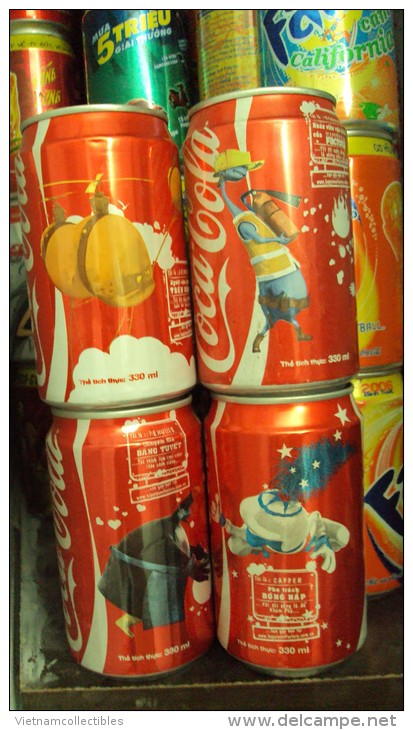 Set Of 04 Vietnam Viet Nam Coca Cola Empty Cans - Opened At Bottom - Blikken