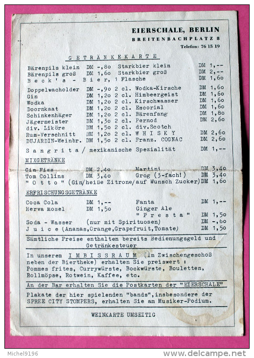 Carte Des Vins Du EIERSCHALE Breitenbachplatz à BERLIN 1966 - Factures