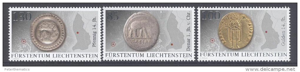 LIECHTENSTEIN ,2014, MNH, COINS, ARCHAEOLOGY, ELEPHANTS, EMBOSSED, 3v - Archaeology