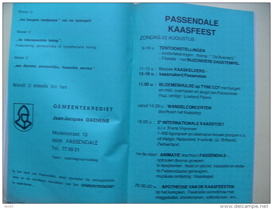 Brochure PASSENDALE KAASFEEST Kaasdorp 22 Augustus 1982. Regie Vromman, - Programmes