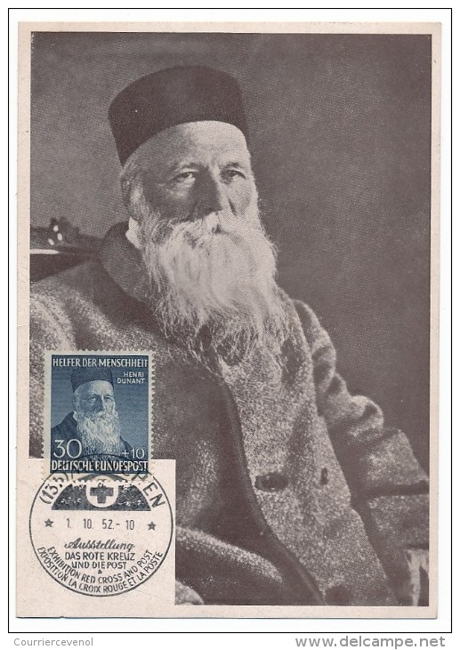 ALLEMAGNE - HENRI DUNANT - Carte Maximum De 1952 - Exposition "La Croix Rouge Et La Poste" MUNICH - Henry Dunant