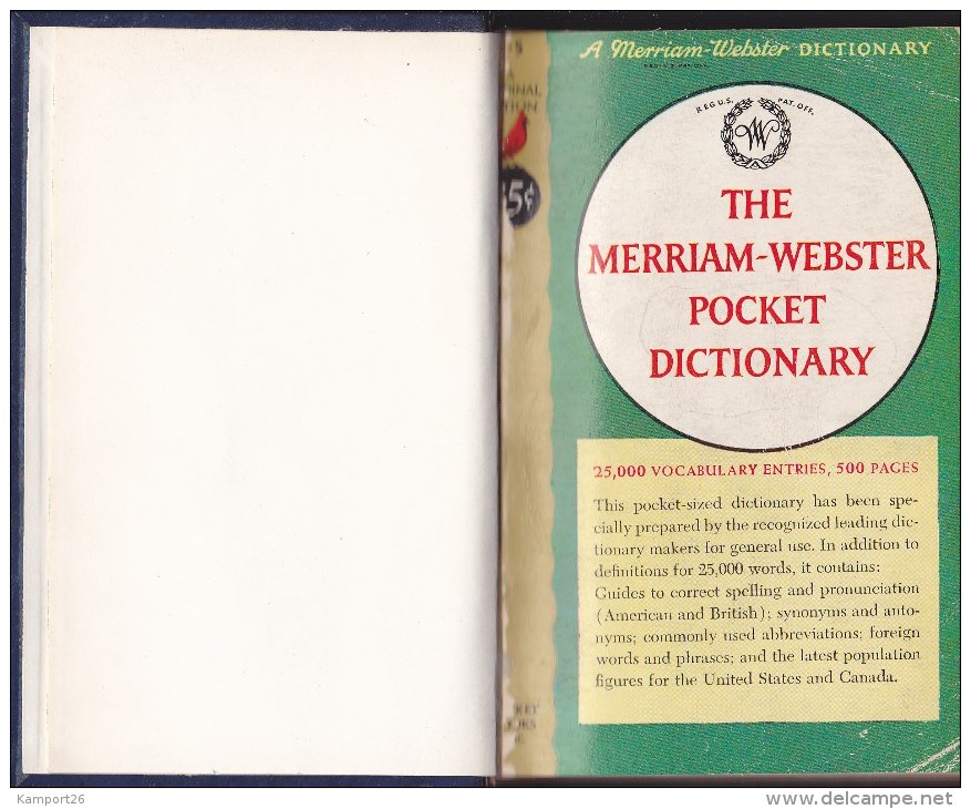 1951 The Merriam - Webster POCKET DICTIONARY Dictionnaire De La Langue Anglaise - Lingua Inglese/ Grammatica