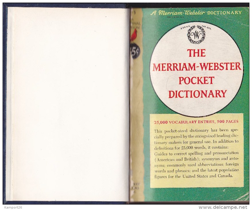 1951 The Merriam - Webster POCKET DICTIONARY Dictionnaire De La Langue Anglaise - Langue Anglaise/ Grammaire