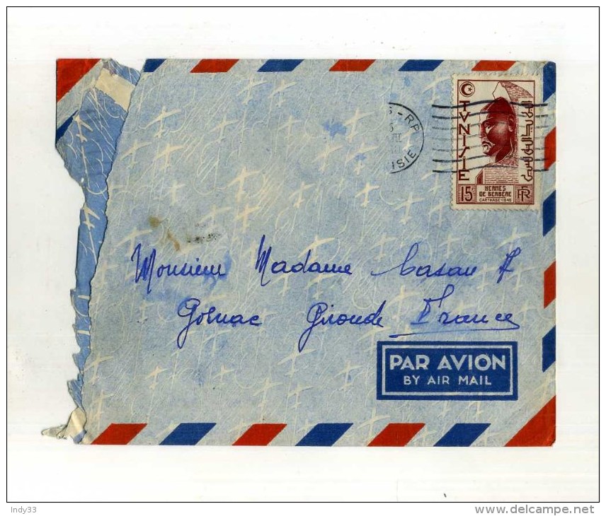 - FRANCE COLONIES . TUNISIE 1930/55 . LETTRE DE 1950 POUR LA METROPOLE . - Lettres & Documents