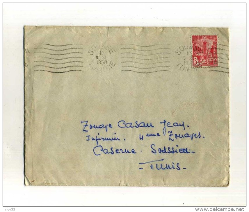 - FRANCE COLONIES . TUNISIE 1930/55 . LETTRE DE 1950 POUR LA METROPOLE . - Covers & Documents