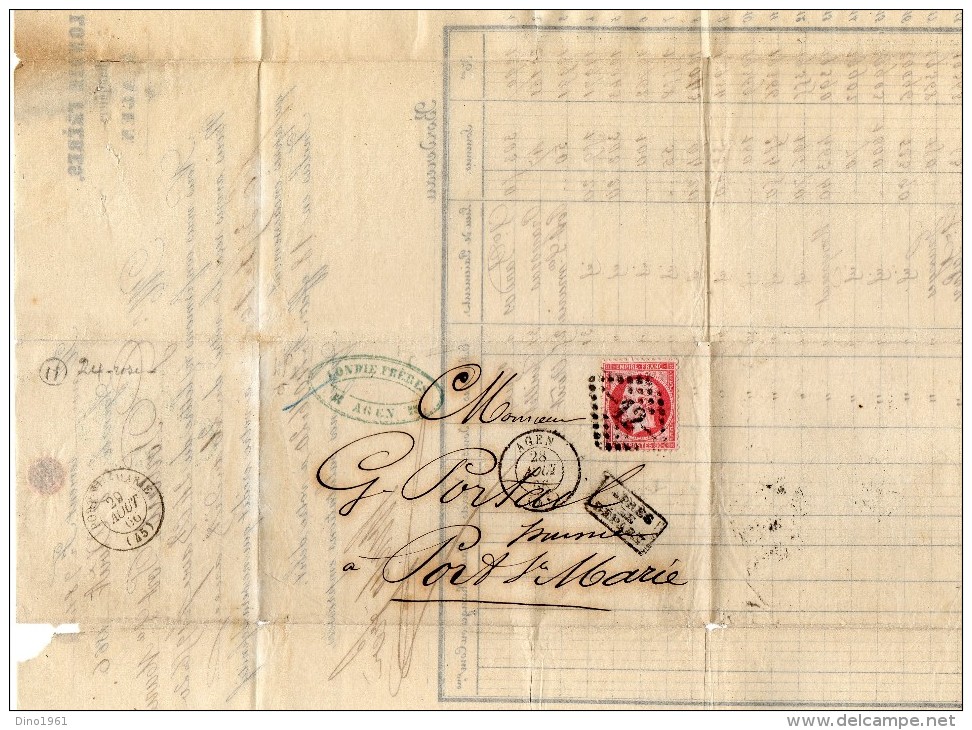 TB 241 - TB Type Napoléon III Empire  Franc N° 24 Rose Sur Lettre  OB AGEN Pour PORT - SAINTE -  MARIE - 1849-1876: Klassik