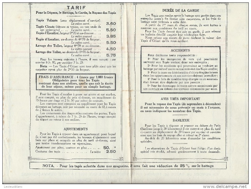 Grands Magasins Du Louvre /Bulletin De Garde De Tapis/Paris / 1930    VP644 - Ohne Zuordnung