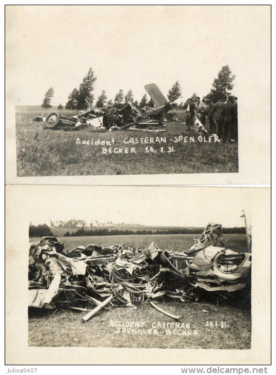 CARTE PHOTO ACCIDENT D'AVION Casteran Spengler Benoit 27 Juillet 1931 Ensemble De Deux Cartes - Accidents