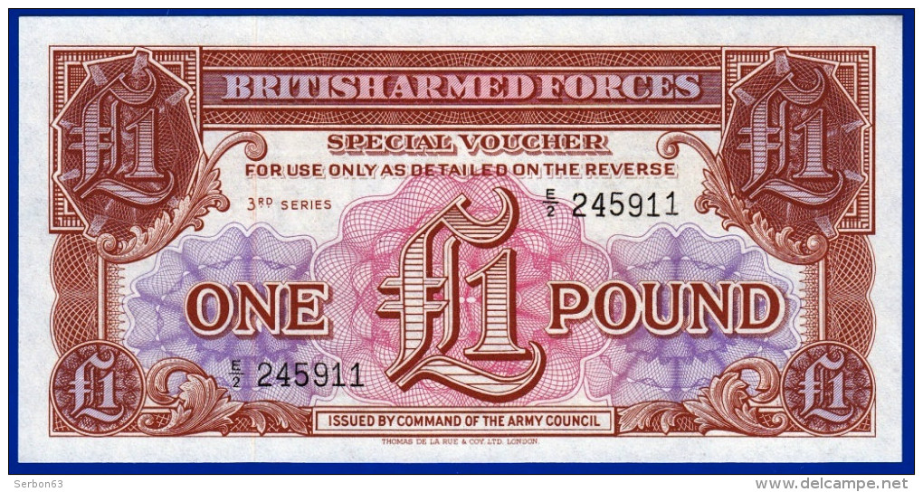 BRITISH ARMED BILLET MONNAIE 1£ ONE POUND FORCES SPECIAL VOUCHER 3rd SERIES NEUF N°245911 ISSUED BY COMMAND OF THE ARMY - British Armed Forces & Special Vouchers