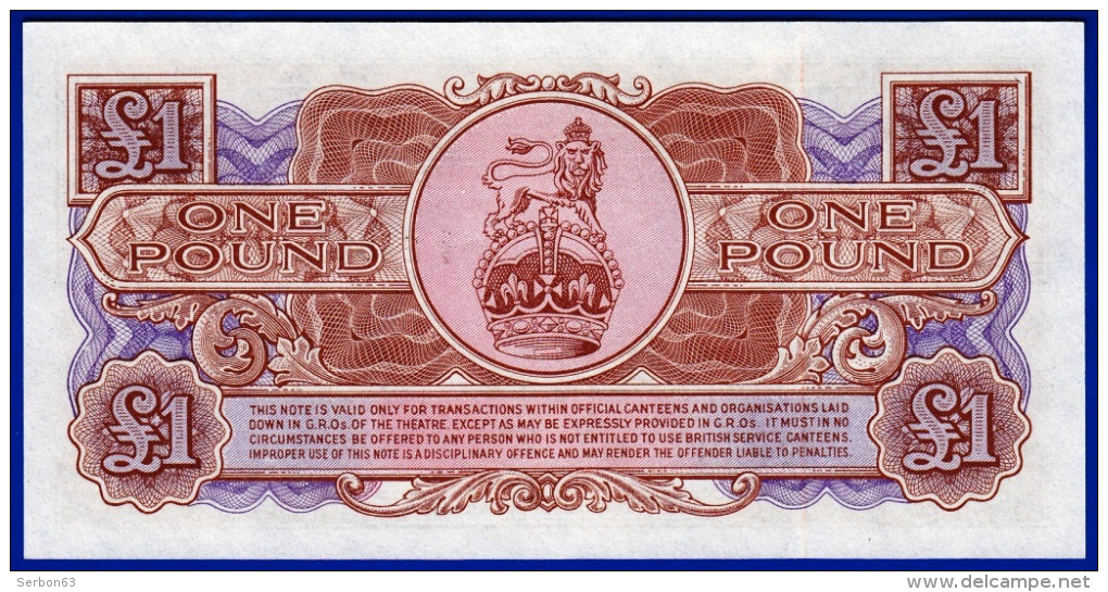 BRITISH ARMED BILLET MONNAIE 1£ ONE POUND FORCES SPECIAL VOUCHER 3rd SERIES NEUF N°245911 ISSUED BY COMMAND OF THE ARMY - Forze Armate Britanniche & Docuementi Speciali