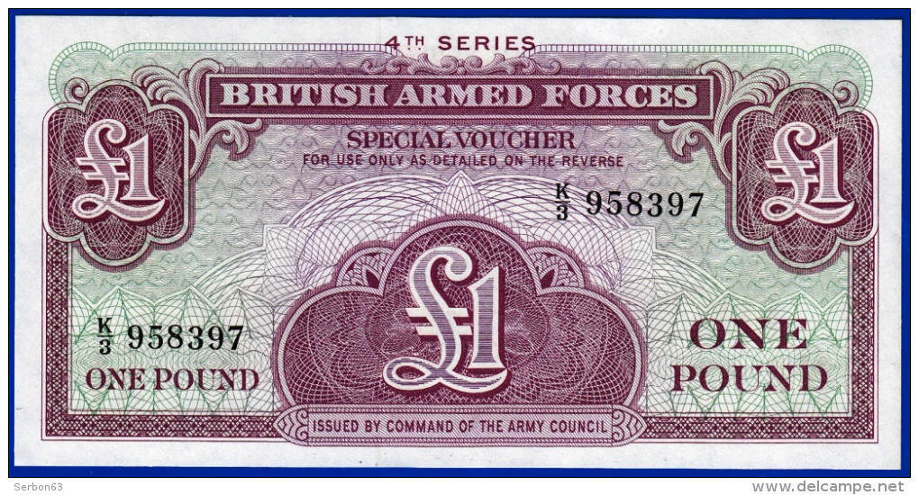 BILLET MONNAIE 1£ ONE POUND BRITISH ARMED FORCES SPECIAL VOUCHER 4th SERIES NEUF N°958397 ISSUED BY COMMAND OF THE ARMY - British Armed Forces & Special Vouchers