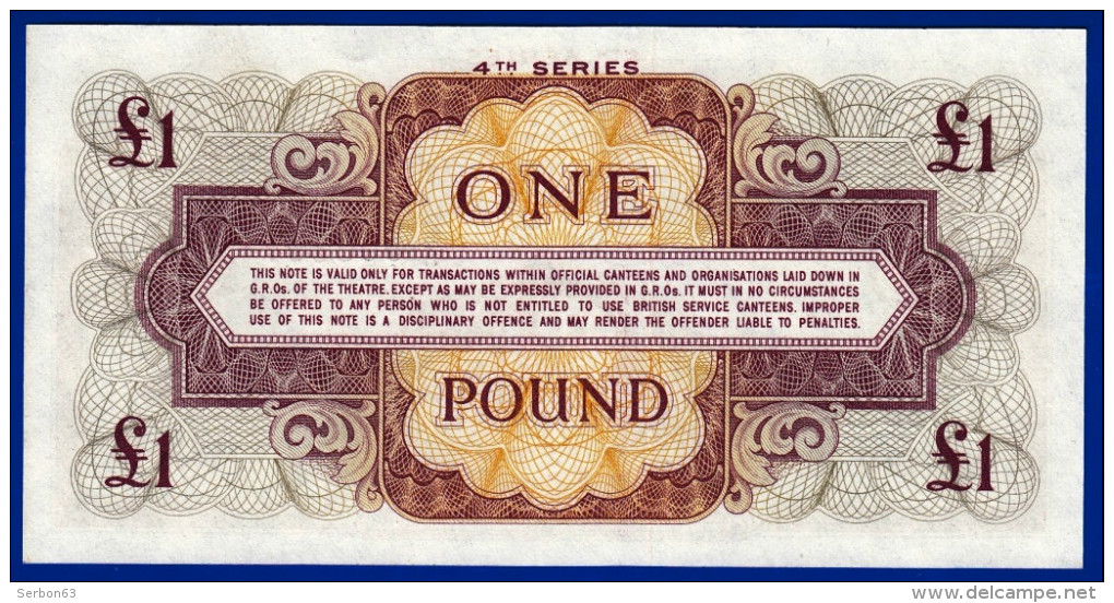 BILLET MONNAIE 1£ ONE POUND BRITISH ARMED FORCES SPECIAL VOUCHER 4th SERIES NEUF N°958397 ISSUED BY COMMAND OF THE ARMY - British Armed Forces & Special Vouchers