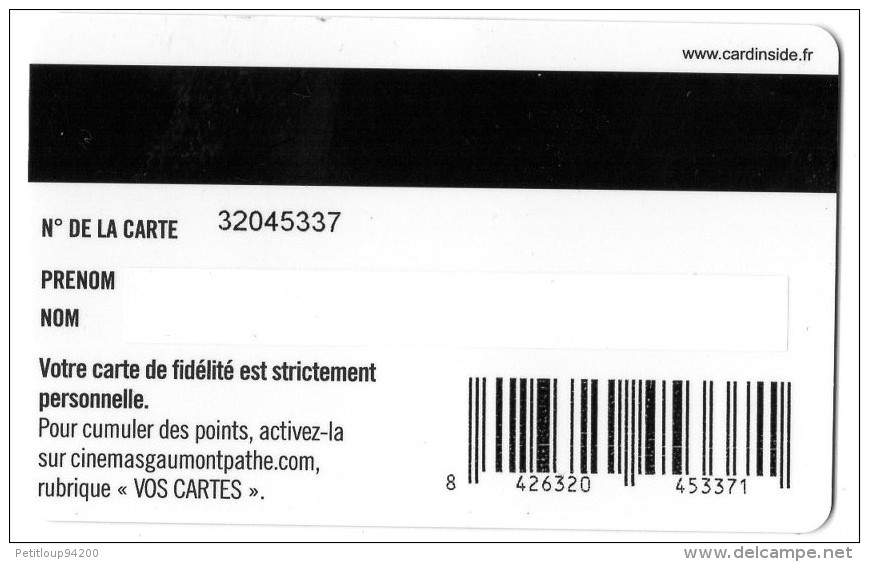 CARTE CINEMA-CINECARTE  GAUMONT PATHE  Carte De Fidélité  S - Cinécartes