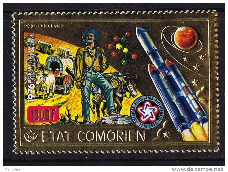 1976  Bicentenaire Des USA  Far West Et Fusée  MiNr 312A   ** Timbre OR  - MNH  Gold Stamp - Space - Komoren (1975-...)
