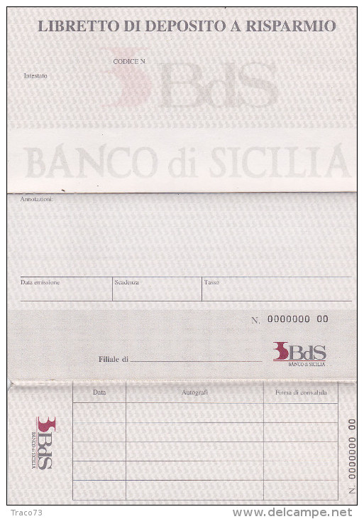 BANCO DI SICILIA  /  Libretto Di Deposito A Risparmio _ SPECIMEN - Otros & Sin Clasificación