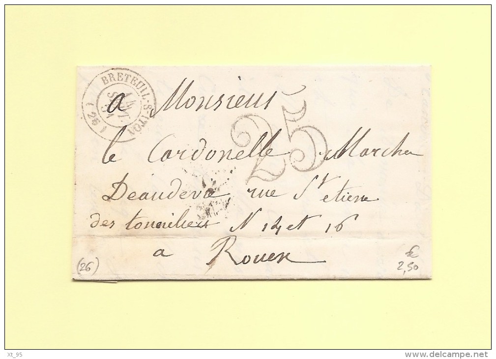 Breteuil Sur Iton - 26 - Eure - 14 Sept 1851 - Taxe Double Trait 25 - 1849-1876: Période Classique