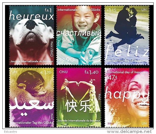 United Nations 2014 Set - International Day Of Happiness- (3 Offices) - Unused Stamps