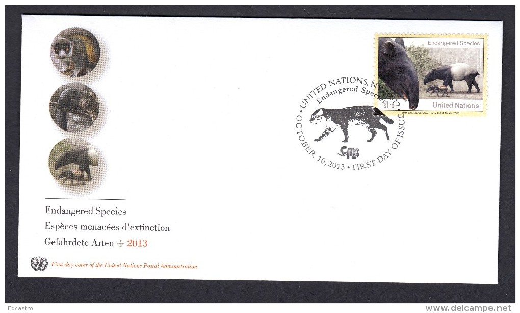 United Nations 2014 FDC. ENDANGERED SPECIES. WILD CAT. ASIAN TAPIR - FDC