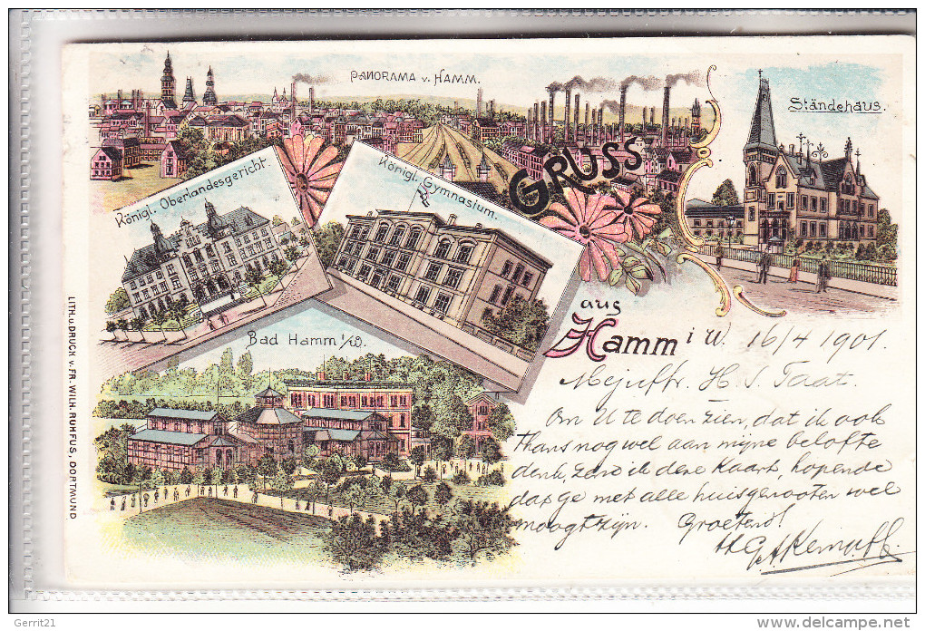 4700 HAMM, Lithographie 1901, 5 Ansichten - Hamm