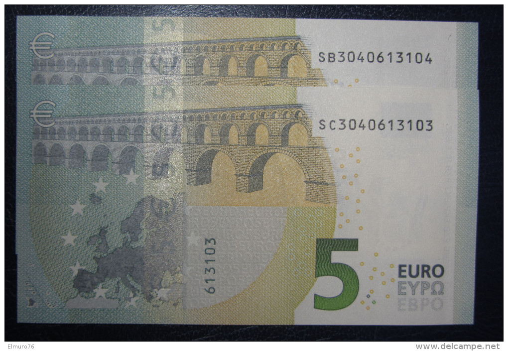 2x 5 EURO S002C4-C5 Nine Equal Numbers SB+SC ITALY  ITALIA Draghi Perfect UNC - 5 Euro
