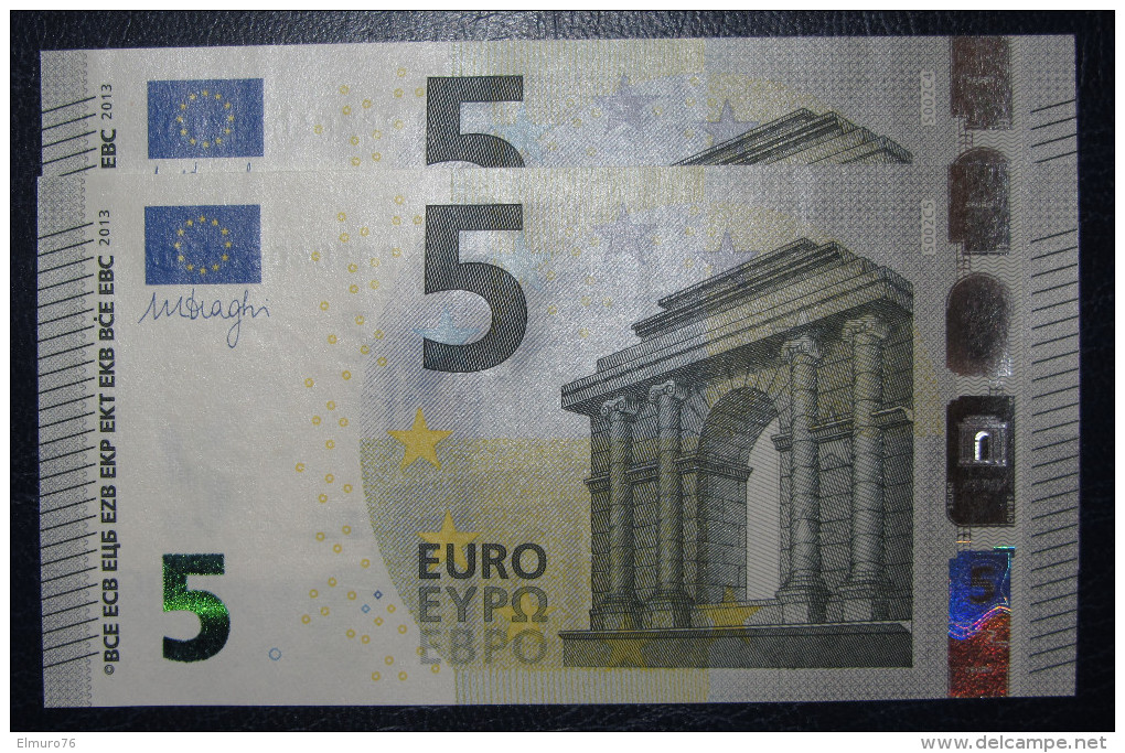 2x 5 EURO S002C4-C5 Nine Equal Numbers SB+SC ITALY  ITALIA Draghi Perfect UNC - 5 Euro