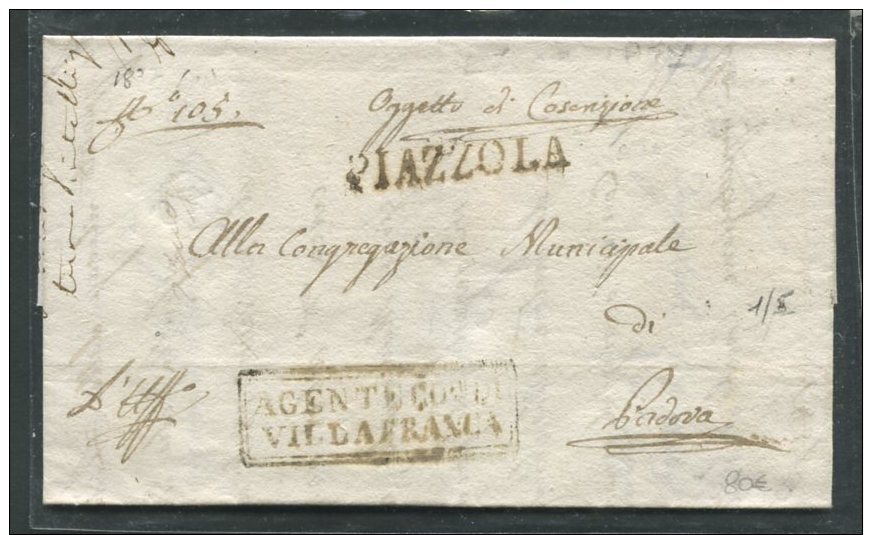 1837  RARA PREFILATELICA    DA PIAZZOLA   X VILLAFRANCA   PADOVA  INTERESSANTE TESTO   PUNTI 9 - 1. ...-1850 Prefilatelia