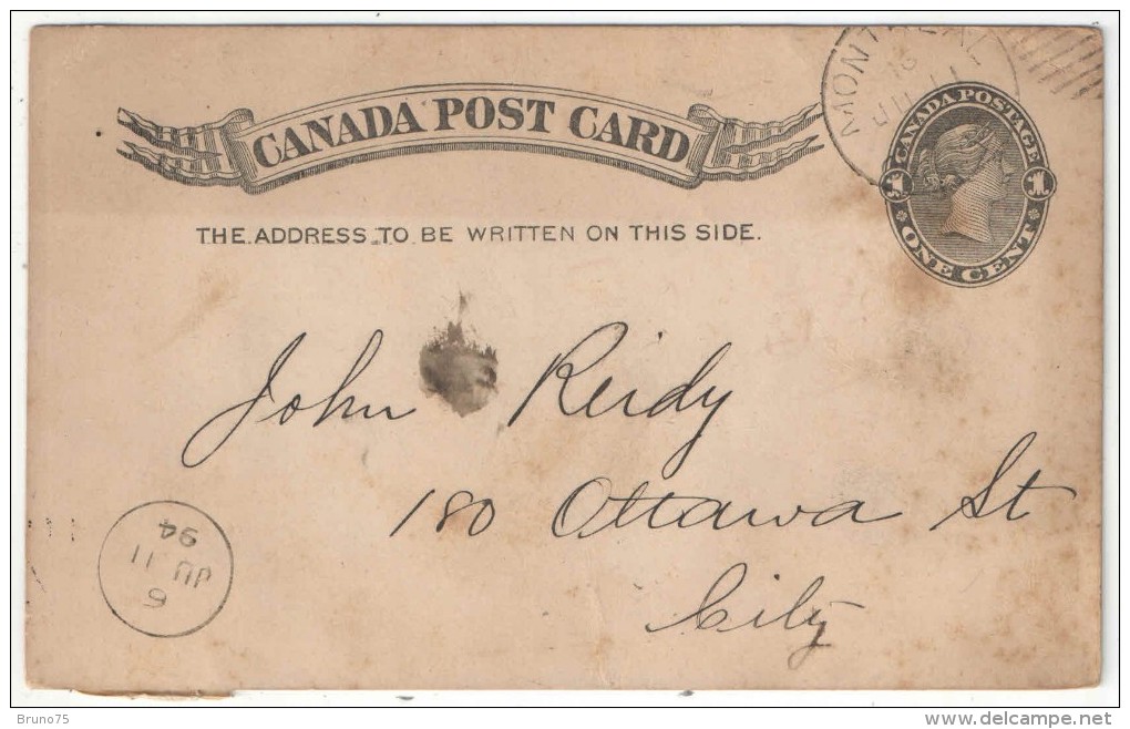 CANADA - Entier Postal - Postal Stationery - One Cent - 1894 - 1860-1899 Règne De Victoria