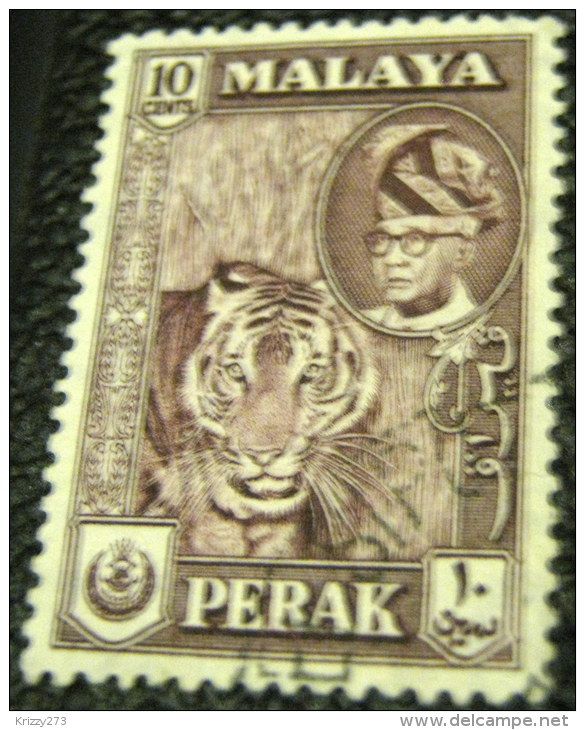 Perak 1957 Sultan Yussuf Izzudin Shah Tiger 10c - Used - Perak