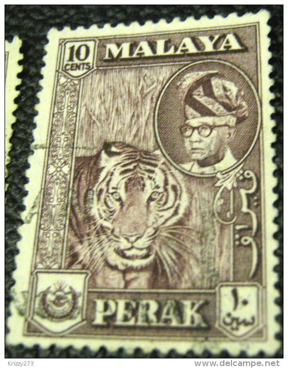 Perak 1957 Sultan Yussuf Izzudin Shah Tiger 10c - Used - Perak