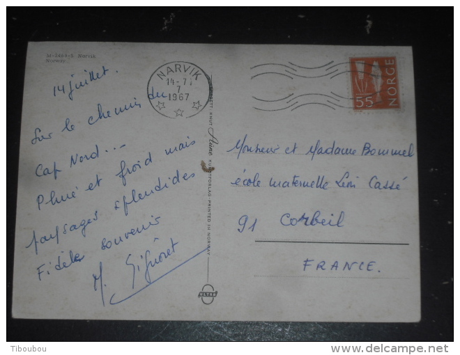 LETTRE NORVEGE NORGE NOREG NORWAY AVEC YT 444 - EPI SEIGLE MORUE POISSON - FLAMME NARVIK - - Lettres & Documents