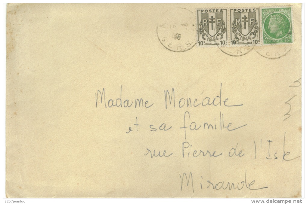 Oblitération  Mirande Gers  Sur Lettre De 1936 Sur Timbres  10c  & 80 C - Lettres & Documents